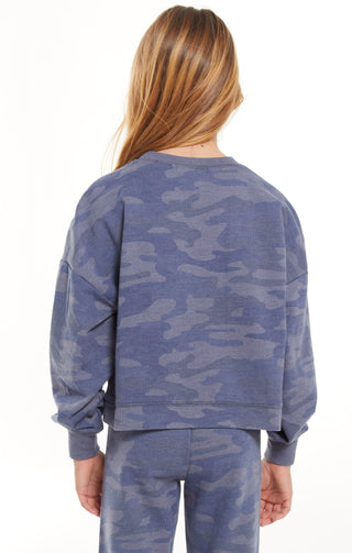Z Supply Girls Mila Camo Sweatshirt - Camo Dark Indigo, Z Supply, JAN23, Top, Tween Girl, tween girls, Tween Girls Clothing, Z Supply, Z Supply Girls, Z Supply Girls Camo, Z Supply Girls Camo