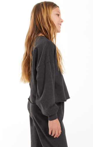 Z Supply Girls Everyday Sweatshirt - Black, Z Supply, cf-size-large-12-14, cf-size-medium-10-12, cf-size-small-7-8, cf-type-sweatshirt, cf-vendor-z-supply, JAN23, Top, Tween Girl, tween girls