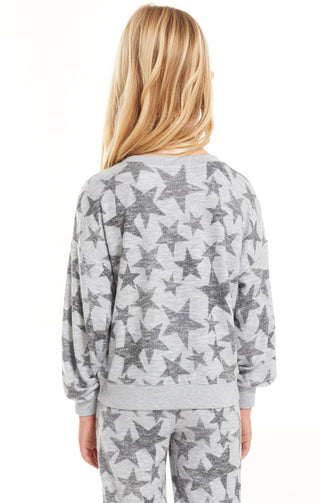 Z Supply Girls Melia Camo Star Slub Sweatshirt - Heather Grey, Z Supply, JAN23, Top, Tween Girl, tween girls, Tween Girls Clothing, Z Supply, Z Supply Girls, Z Supply Girls Camo Star, Z Suppl