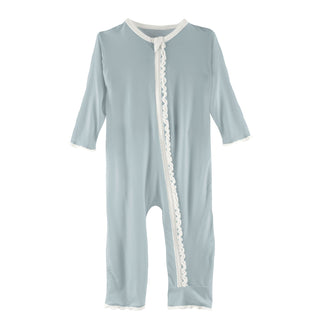 KicKee Pants solid Fresh Air w/Natural Muffin Ruffle Coverall with Zipper, KicKee Pants, CM22, Coverall, Coverall with Zipper, Coveralls, Fitted Coverall, KciKee Coverall, KicKee, KicKee Cove