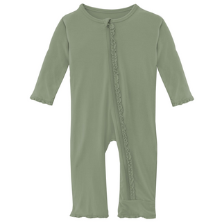 KicKee Pants Solid Silver Sage Muffin Ruffle Coverall with Zipper, KicKee Pants, CM22, Coverall, Coverall with Zipper, Coveralls, Fitted Coverall, KciKee Coverall, KicKee, KicKee Coverall, Ki