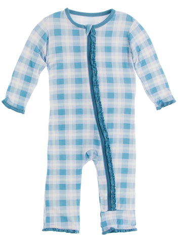 KicKee Pants Blue Moon 2020 Holiday Plaid Muffin Ruffle Coverall with Zipper, KicKee Pants, All Things Holiday, Christmas, Christmas Coverall, Christmas Pajama, Christmas Pajamas, Coverall, C
