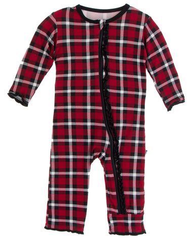 KicKee Pants Crimson 2020 Holiday Plaid Muffin Ruffle Coverall with Zipper, KicKee Pants, All Things Holiday, Christmas, Christmas Coverall, Christmas Pajama, Christmas Pajamas, Coverall, Cov
