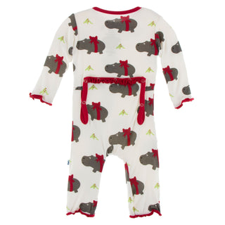 KicKee Pants Natural Christmas Hippo Muffin Ruffle Coverall with Zipper, KicKee Pants, All Things Holiday, Christmas, Christmas Coverall, Christmas Pajama, Christmas Pajamas, Coverall, Covera