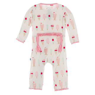 KicKee Pants Natural Ice Cream Shop Muffin Ruffle Coverall with Zipper, KicKee Pants, CM22, Coverall, Coverall with Zipper, KicKee, KicKee Pants, KicKee Pants Coverall with Zipper, KicKee Pan