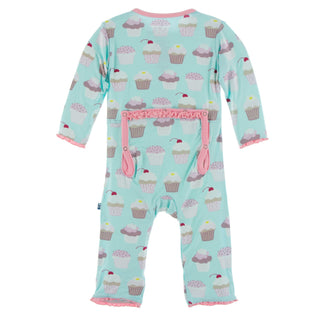 KicKee Pants Summer Sky Cupcakes Muffin Ruffle Coverall with Zipper, KicKee Pants, CM22, Coverall, Coverall with Zipper, KicKee, KicKee Pants, KicKee Pants Coverall with Zipper, KicKee Pants 
