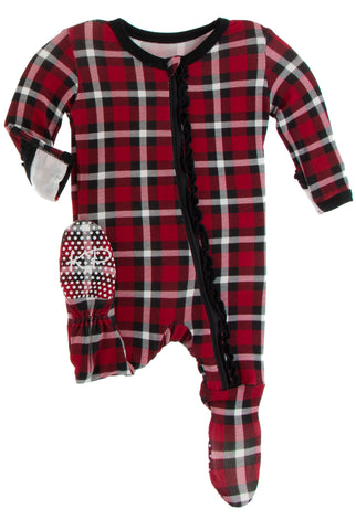 KicKee Pants Crimson 2020 Holiday Plaid Muffin Ruffle Footie with Zipper, KicKee Pants, All Things Holiday, Christmas, Christmas Footie, Christmas Pajama, Christmas Pajamas, KicKee, KicKee Pa