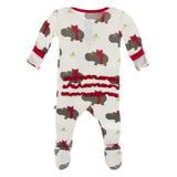 KicKee Pants Natural Christmas Hippo Muffin Ruffle Footie with Zipper, KicKee Pants, All Things Holiday, Christmas, Christmas Footie, Christmas Pajama, Christmas Pajamas, KicKee, KicKee Pants