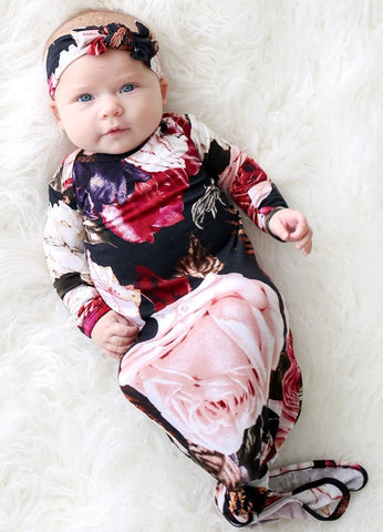 Posh Peanut Zoey Floral Knotted Gown, Posh Peanut, Baby, Infant, Knotted Gown, Layette Gown, Posh PEanut, Posh Peanut Knotted Gown, Posh Peanut Zoey Floral, Posh Peanut Zoey Floral Knotted Go