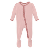 KicKee Pants Solid Baby Rose w/Antique Pink Classic Ruffle Footie with Zipper, KicKee Pants, CM22, Footie, Footie with Zipper, KicKee, KicKee Footie, KicKee Footie with Zipper, KicKee Pants, 