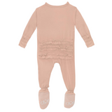 KicKee Pants Solid Peach Blossom Classic Ruffle Footie with Zipper, KicKee Pants, cf-size-6-9-months, cf-type-footie, cf-vendor-kickee-pants, CM22, Footie, Footie with Zipper, KicKee, KicKee 