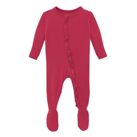 KicKee Pants Solid Taffy Classic Ruffle Footie with Zipper, KicKee Pants, cf-size-3-6-months, cf-type-footie, cf-vendor-kickee-pants, CM22, Footie, Footie with Zipper, KicKee, KicKee Footie, 