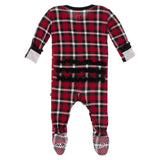 KicKee Pants Crimson 2020 Holiday Plaid Muffin Ruffle Footie with Zipper, KicKee Pants, All Things Holiday, Christmas, Christmas Footie, Christmas Pajama, Christmas Pajamas, KicKee, KicKee Pa