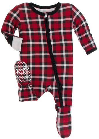 KicKee Pants Crimson 2020 Holiday Plaid Classic Ruffle Footie with Zipper, KicKee Pants, All Things Holiday, Christmas, Christmas Footie, Christmas Pajama, Christmas Pajamas, Classic Ruffle F