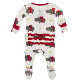 KicKee Pants Natural Christmas Hippo Classic Ruffle Footie with Zipper, KicKee Pants, All Things Holiday, Christmas, Christmas Footie, Christmas Pajama, Christmas Pajamas, Classic Ruffle Foot