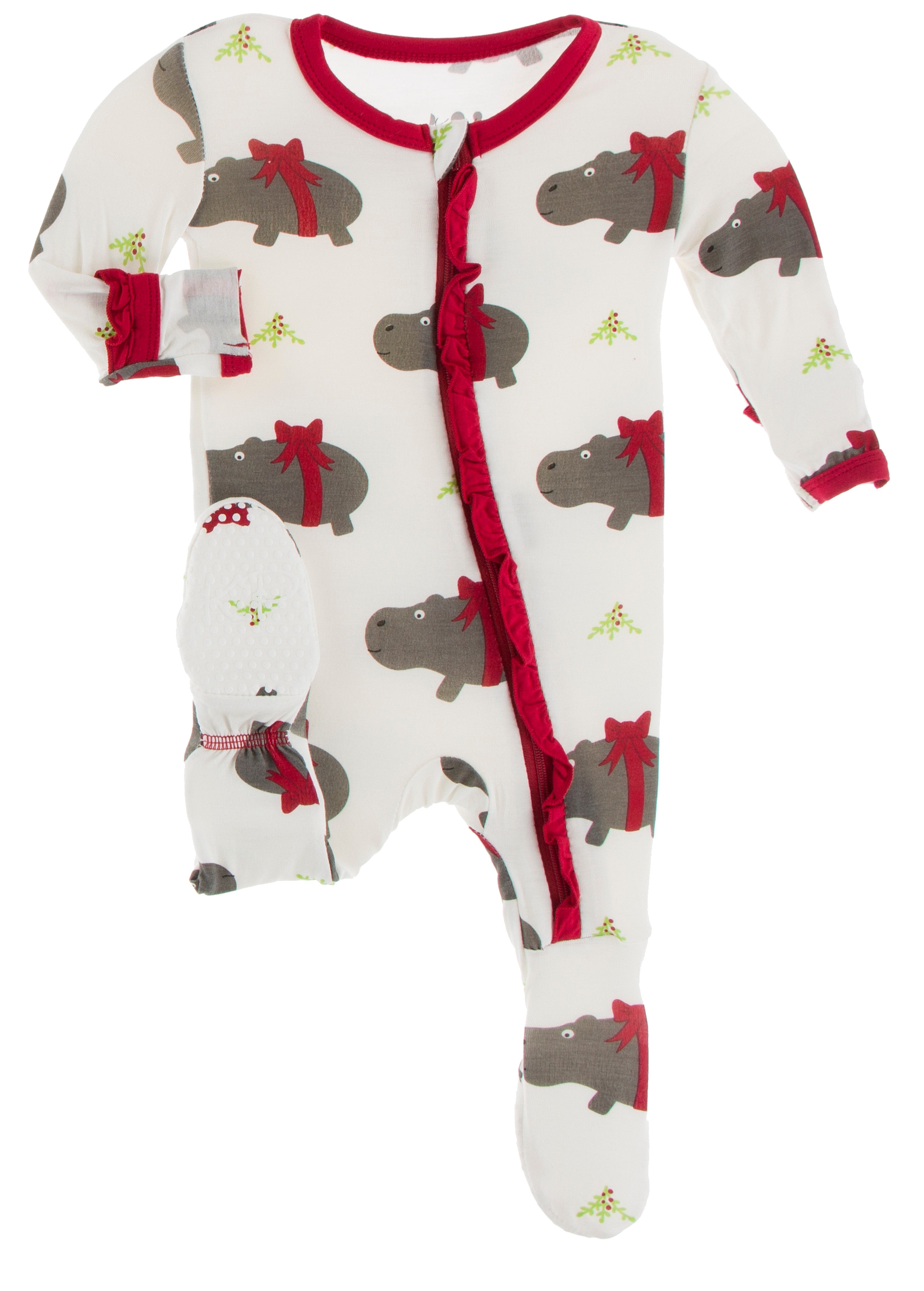 Kickee Pants Natural Farm Animals Infant Ruffle Footie 6-9 Months New  Bamboo PJs 