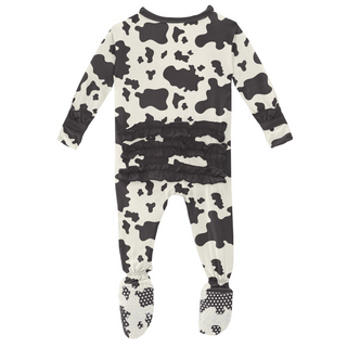 KicKee Pants Cow Print Classic Ruffle Footie with Zipper, KicKee Pants, CM22, Footie, Footie with Zipper, KicKee, KicKee Footie, KicKee Footie with Zipper, KicKee Pants, KicKee Pants Classic 
