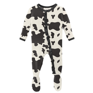 KicKee Pants Cow Print Classic Ruffle Footie with Zipper, KicKee Pants, CM22, Footie, Footie with Zipper, KicKee, KicKee Footie, KicKee Footie with Zipper, KicKee Pants, KicKee Pants Classic 