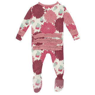 KicKee Pants Natural Dahlias Classic Ruffle Footie with Zipper, KicKee Pants, CM22, Footie, Footie with Zipper, KicKee, KicKee Footie, KicKee Footie with Zipper, KicKee Pants, KicKee Pants Cl
