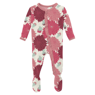 KicKee Pants Natural Dahlias Classic Ruffle Footie with Zipper, KicKee Pants, CM22, Footie, Footie with Zipper, KicKee, KicKee Footie, KicKee Footie with Zipper, KicKee Pants, KicKee Pants Cl