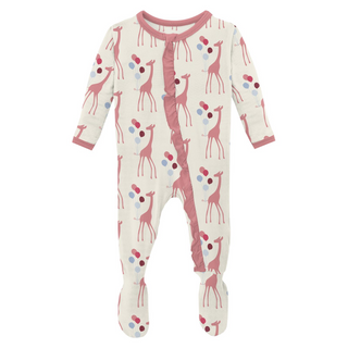 KicKee Pants Natural Balloon Giraffe Classic Ruffle Footie with Zipper, KicKee Pants, CM22, Footie, Footie with Zipper, KicKee, KicKee Footie, KicKee Footie with Zipper, KicKee Pants, KicKee 