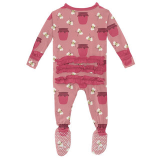 KicKee Pants Strawberry Bees and Jam Classic Ruffle Footie with Zipper, KicKee Pants, CM22, Footie, Footie with Zipper, KicKee, KicKee Footie, KicKee Footie with Zipper, KicKee Pants, KicKee 