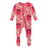 KicKee Pants Strawberry Bees and Jam Classic Ruffle Footie with Zipper, KicKee Pants, CM22, Footie, Footie with Zipper, KicKee, KicKee Footie, KicKee Footie with Zipper, KicKee Pants, KicKee 
