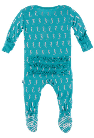 KicKee Pants Neptune Mini Seahorses Classic Ruffle Footie with Zipper, KicKee Pants, Classic Ruffle Footie, Classic Ruffle Footie with Zipper, Footie with Zipper, KicKee, KicKee Footie with Z