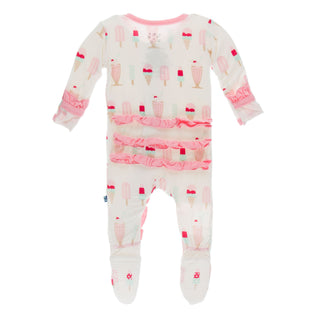 KicKee Pants Natural Ice Cream Shop Classic Ruffle Footie with Zipper, KicKee Pants, CM22, Footie, Footie with Zipper, KicKee, KicKee Pants, KicKee Pants Classic Ruffle Footie with Zipper, Ki