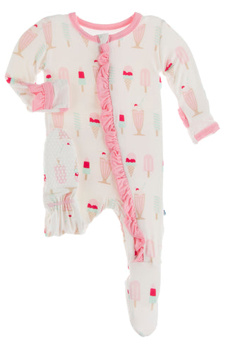KicKee Pants Natural Ice Cream Shop Classic Ruffle Footie with Zipper, KicKee Pants, CM22, Footie, Footie with Zipper, KicKee, KicKee Pants, KicKee Pants Classic Ruffle Footie with Zipper, Ki