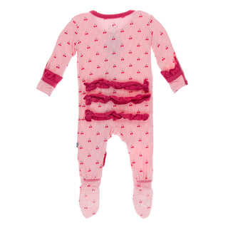 KicKee Pants Lotus Cherries and Blossoms Classic Ruffle Footie with Zipper, KicKee Pants, cf-size-6-9-months, cf-type-footie, cf-vendor-kickee-pants, CM22, Footie, Footie with Zipper, KicKee,