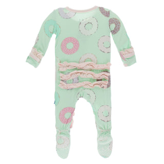 KicKee Pants Pistachio Donuts Classic Ruffle Footie with Zipper, KicKee Pants, CM22, Footie, Footie with Zipper, KicKee, KicKee Pants, KicKee Pants Classic Ruffle Footie with Zipper, KicKee P