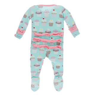 KicKee Pants Summer Sky Cupcakes Classic Ruffle Footie with Zipper, KicKee Pants, CM22, Footie, Footie with Zipper, KicKee, KicKee Pants, KicKee Pants Classic Ruffle Footie with Zipper, KicKe