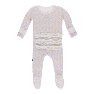 KicKee Pants Thistle Chamomile Classic Ruffle Footie with Zipper, KicKee Pants, CM22, Footie, Footie with Zipper, KicKee, KicKee Pants, KicKee Pants Classic Ruffle Footie with Zipper, KicKee 
