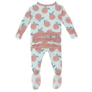 KicKee Pants Fresh Air Peaches Classic Ruffle Footie with Zipper, KicKee Pants, Classic Ruffle Footie with Zipper, CM22, Footie, Footie with Zipper, Fresh Air Peaches, KicKee, KicKee Footie, 
