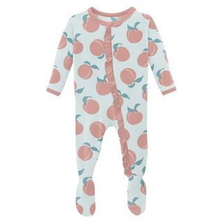 KicKee Pants Fresh Air Peaches Classic Ruffle Footie with Zipper, KicKee Pants, Classic Ruffle Footie with Zipper, CM22, Footie, Footie with Zipper, Fresh Air Peaches, KicKee, KicKee Footie, 
