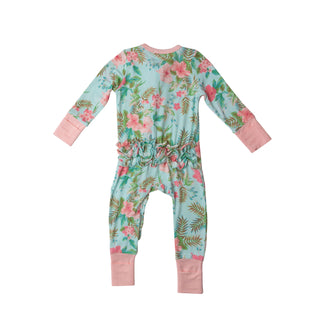 Angel Dear Blue Vintage Hibiscus Bamboo 2 Way Zipper Romper, Angel Dear, angel Dear, Angel Dear 2 Way Zipper Romper, Angel Dear Blue Vintage Hibiscus, Angel Dear Romper, Angel Dear SS22, Blue