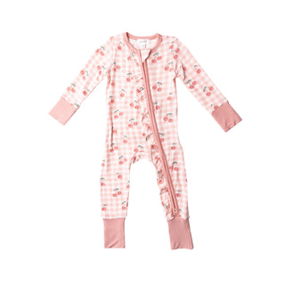 Angel Dear Pink Cherry Gingham Bamboo 2 Way Zipper Romper, Angel Dear, angel Dear, Angel Dear 2 Way Zipper Romper, Angel Dear Pink Cherry Gingham, Angel Dear Romper, Angel Dear SS22, Cherries