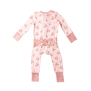 Angel Dear Pink Cherry Gingham Bamboo 2 Way Zipper Romper, Angel Dear, angel Dear, Angel Dear 2 Way Zipper Romper, Angel Dear Pink Cherry Gingham, Angel Dear Romper, Angel Dear SS22, Cherries