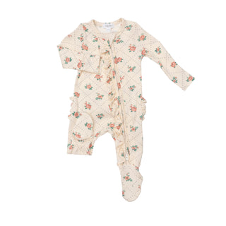 Angel Dear Rose Dot Grid Ruffle Footie with Zipper, Angel Dear, angel Dear, Angel Dear Bamboo Footie, Angel Dear Fall 2022, Angel Dear Footie with Zipper, Angel Dear Ruffle Footie with Zipper