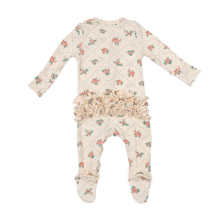 Angel Dear Rose Dot Grid Ruffle Footie with Zipper, Angel Dear, angel Dear, Angel Dear Bamboo Footie, Angel Dear Fall 2022, Angel Dear Footie with Zipper, Angel Dear Ruffle Footie with Zipper