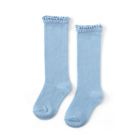 Little Stocking Co Lace Top Knee High Socks - Sky Blue, Little Stocking Co, cf-size-0-6-months, cf-size-1-5-3y, cf-size-6-18-months, cf-type-knee-high-socks, cf-vendor-little-stocking-co, Lit