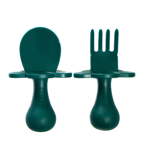 Eat Your Greens Grabease Fork & Spoon Set, Grabease, Baby Fork and Spoon Set, Black Grabease, cf-type-utensils, cf-vendor-grabease, CM22, Eat Your Greens Grabease, Eat Your Greens Grabease Fo