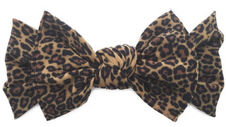 Baby Bling brown leopard printed knot headband with soft fabric and stylish design for infants and toddlers.