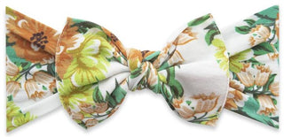 Baby Bling Granny floral printed knot headband for babies, featuring a soft fabric band with a colorful floral pattern.