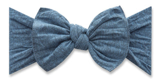 Baby Bling Heathered Denim Patterned Knot Headband with soft fabric and stylish knot design for infants and toddlers.