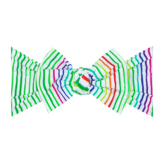 Baby Bling Lucky Stripe printed knot headband with colorful striped design for infants, soft and comfortable for baby wear.