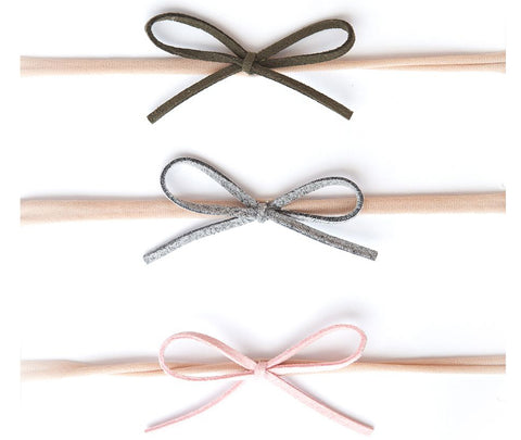 Baby Bling 3 Pack Suede Cord Headband Set-Grey/Pink/Army Green, Baby Bling, Baby Bling, Baby Bling Bows, Baby bling Headband, Baby Bling headbands, Baby Bling Skinny Headband, Baby Bling Skin
