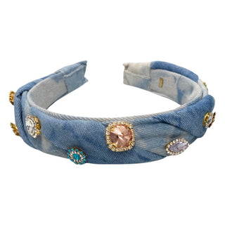 Bari Lynn Denim Headband with Jewels, Bari Lynn, Bari Lynn, Bari Lynn Denim Headband with Jewels, Bari Lynn Headband, Bari Lynn Headbands, Denim Headband, Headband with Jewels, Headband - Bas