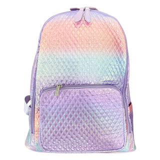 Bari Lynn lavender ombre quilted backpack with padded straps and front zipper pocket for stylish everyday use